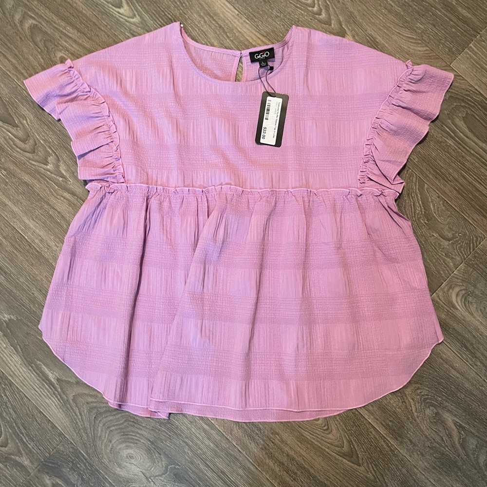 Lavender ruffle sleeve babydoll top L